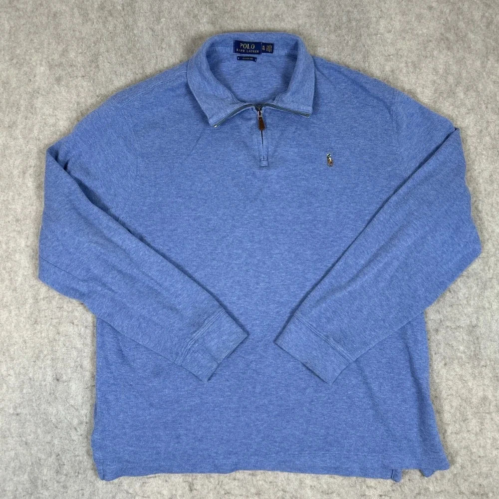 Polo Ralph Lauren Estate Rib 1/4 Zip Sweater Men's XL Blue Flesh Pony